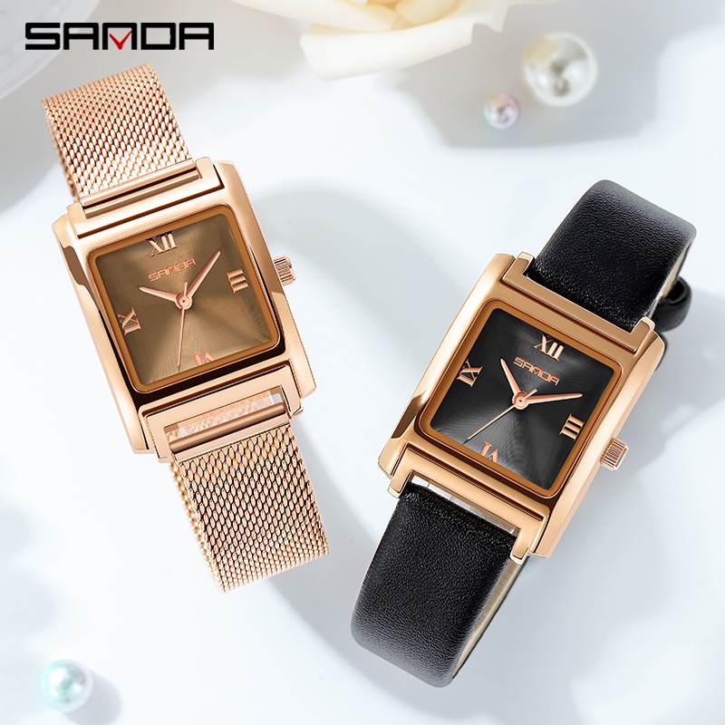 SANDA P1067 Jam Tangan Wanita Analog Tali Kulit Stainless Steel Quartz WATCHKITE WKOS