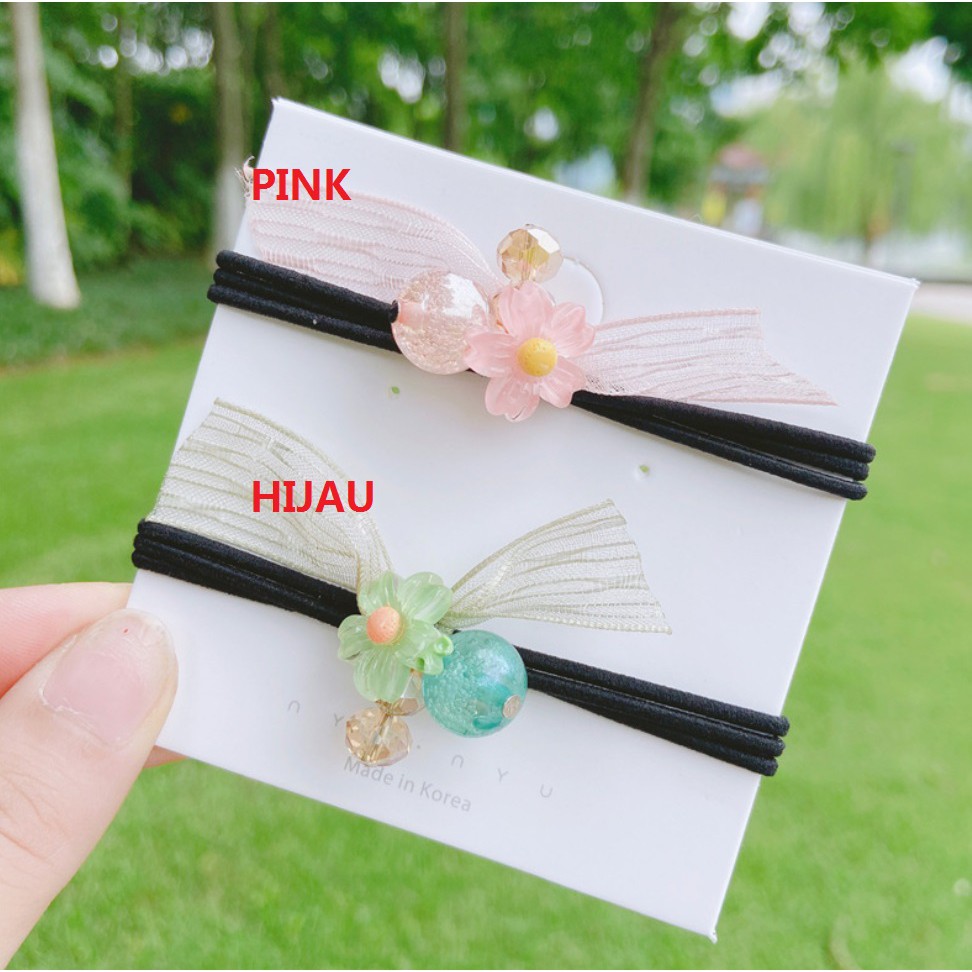 Karet Ikat Rambut PITA BUNGA F96 Mutiara Akrilik Gaya Korea Import Murah Fashion Wanita Hairband