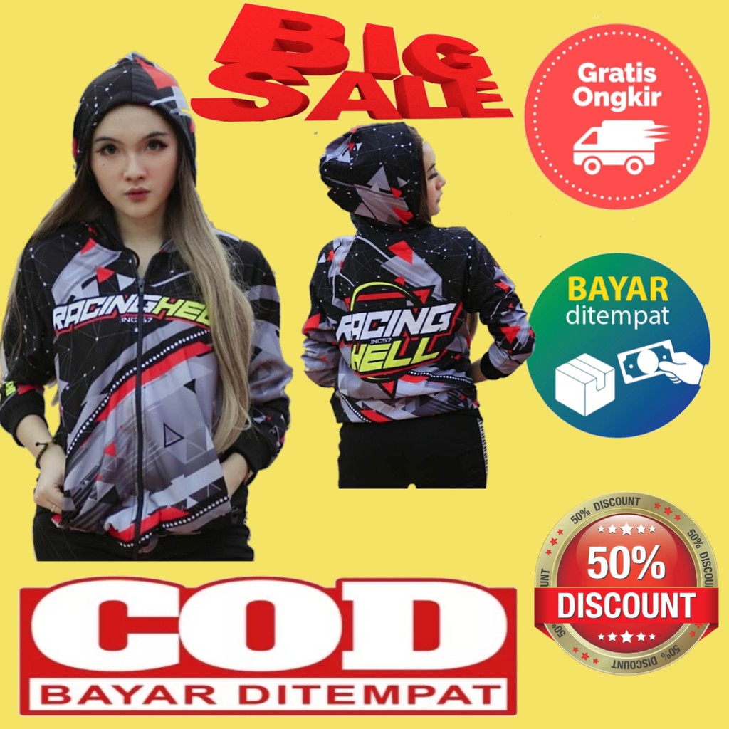 JAKET SWEATER PRIA WANITA RACING HELL ORIGINAL MODEL TERBARU 2021 PUTIH HITAM