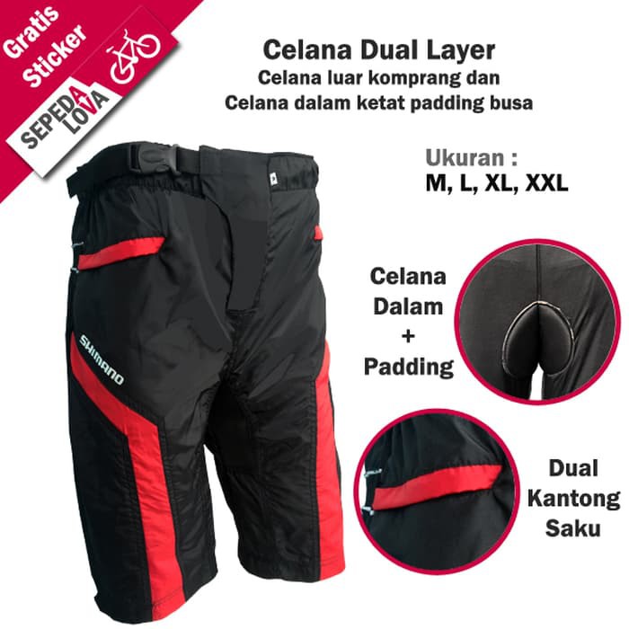  Celana  Sepeda  Komprang Selutut 2in1 Dual Layer Padding 