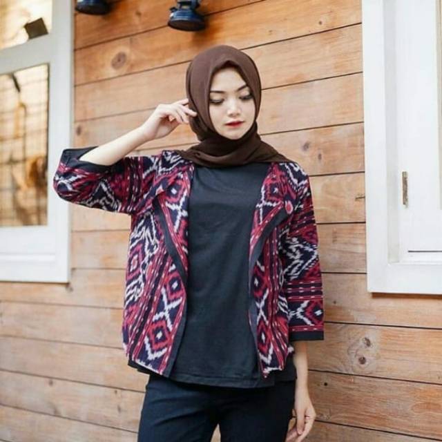 Blazer tenun red motif kalimantan + free masker