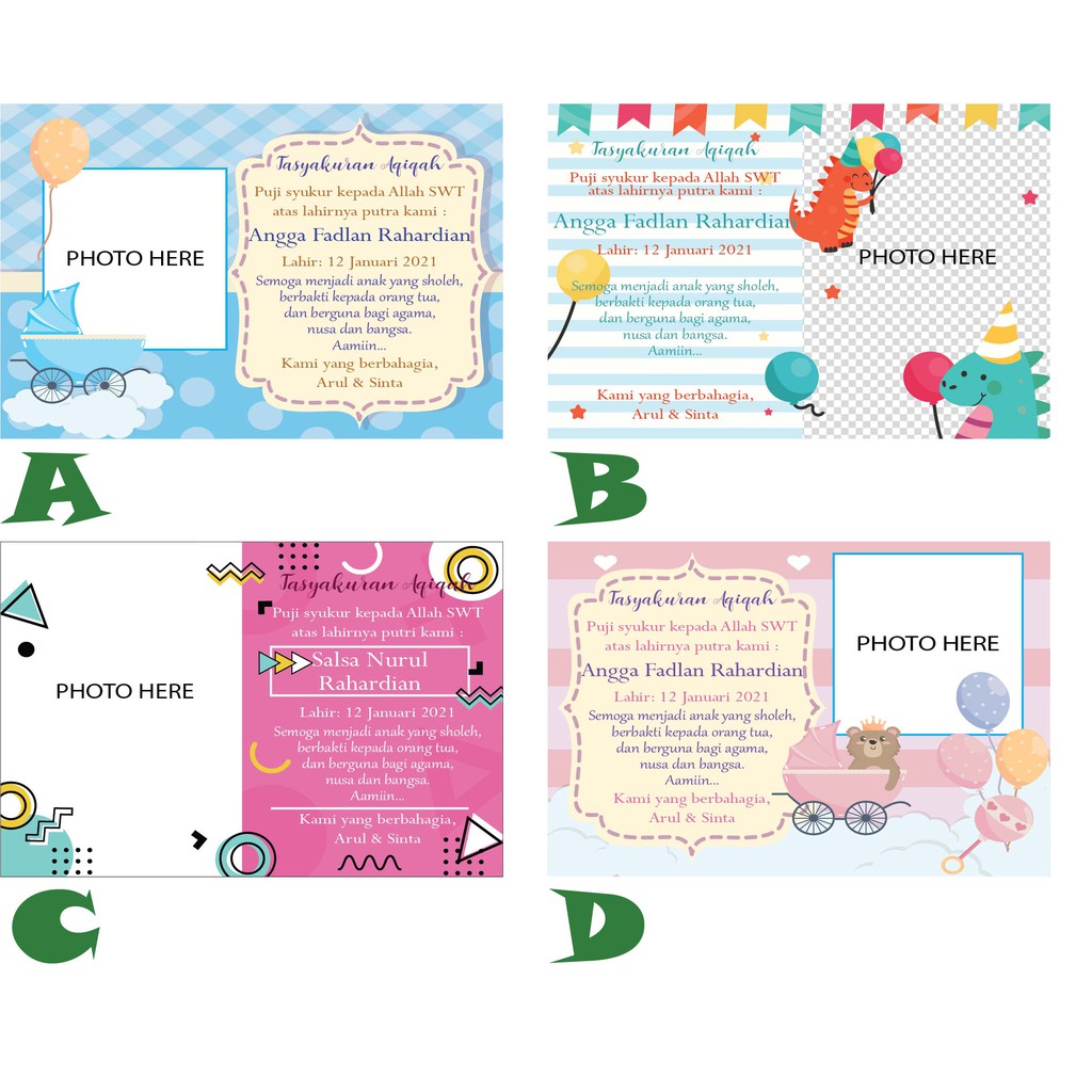 Jual Kartu Ucapan Aqiqah / Akikah, Syukuran, Tasyakuran Custom Dengan