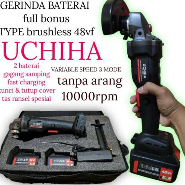 Mesin gerinda kuat uchiha gurinda tangan angle grinder gerenda full set uciha baterai tanpa kabel (K