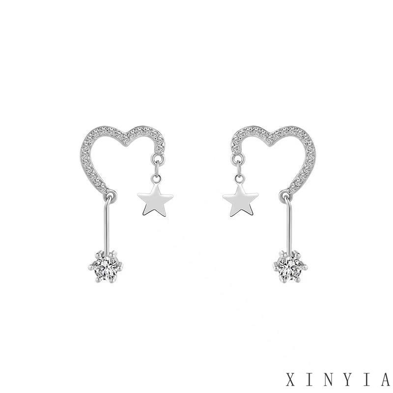 Anting Stud 925 Silver Model Rumbai Bintang Hati Untuk Perempuan