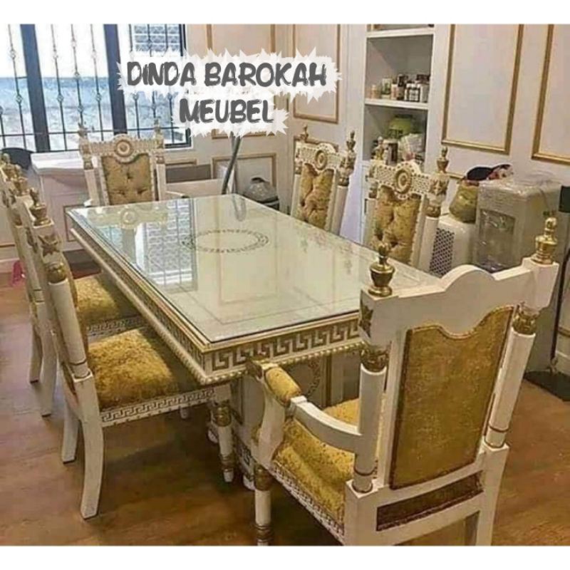 MEJA MAKAN UKIR MODERN SET 6 KURSI, MEJA KURSI MAKAN UKIR BERKUALITAS