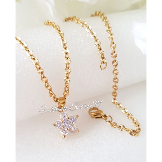 New Kalung Bunga Full Permata Zircon impor Rantai Nuri Bunga Ukir Emas Titanium Bestquality Fashion Simple elegant kalung dewasa