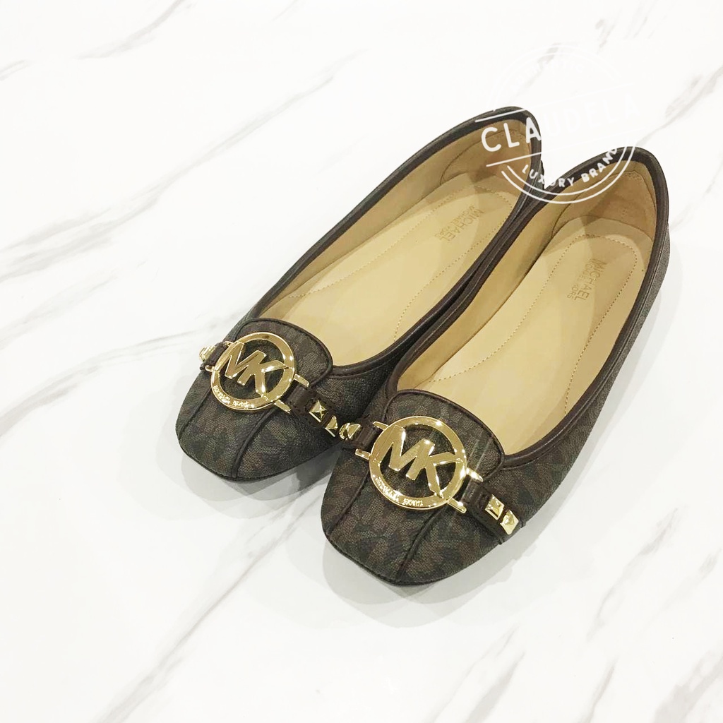 Sepatu Wanita Fulton Flat / Ballet warna Signature Brown / Coklat dengan Logo Gold / Emas - 100% Ori