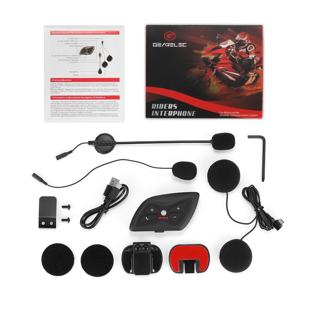 Gearelec DK01 Bluetooth Motor Helm Intercom Headset IP65 Waterproof 1500m Range 2-Orang BT5.1 Sistem Komunikasi Nirkabel