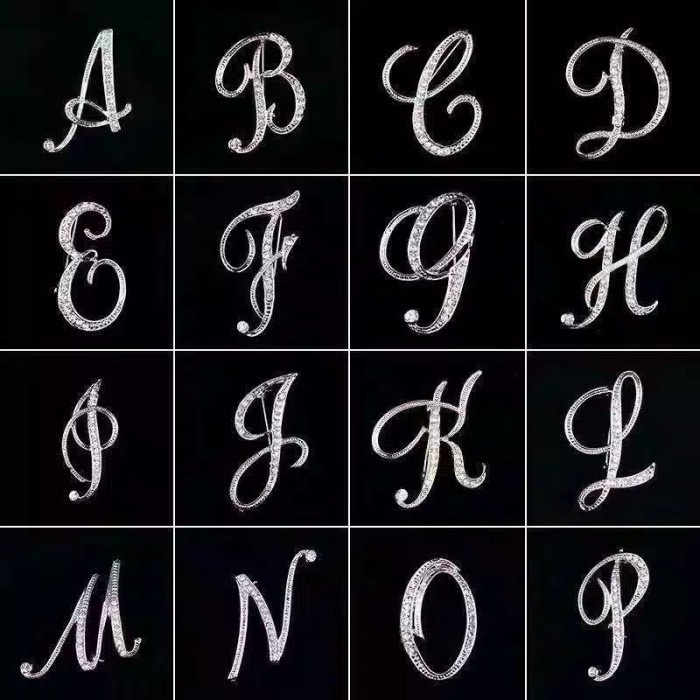 Terlaris bros huruf silver / gold mewah K-T - huruf silver, L