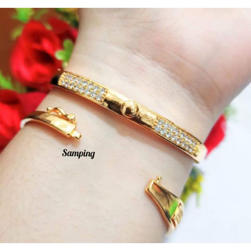 GELANG TANGAN WANITA GOLONG BANGLE TITANIUM LAPIS EMAS 18K