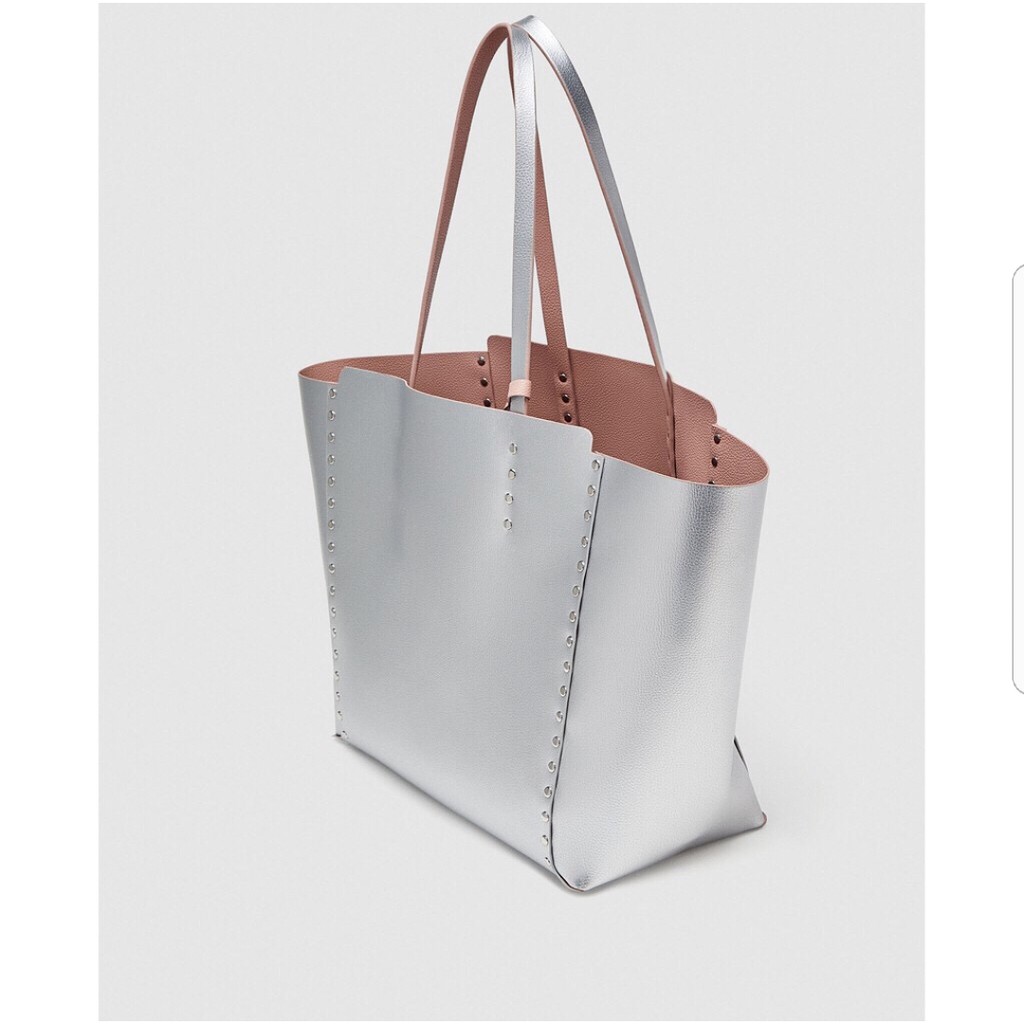 zara studded reversible shopper bag