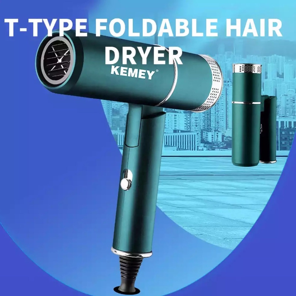 Hair Dryer Alat Pengering Rambut Kemey Lipat Elektrik Professional 2 in 1 Panas Dingin Cool Hot Travel Kemei KM 9825