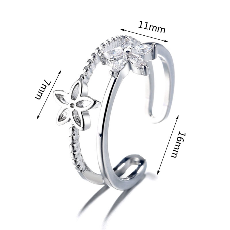 Fancyqube Cincin Sterling Silver 925 Model Terbuka Adjustable Desain Bunga Hollow Hias Kristal Zircon Untuk Wanita