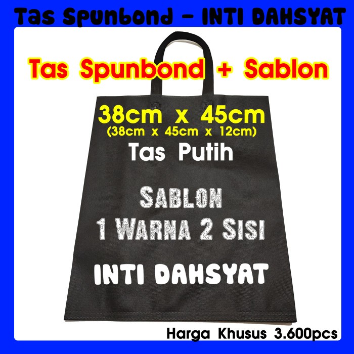 

✨ BISA COD ✨ Sablon Tas Spunbond 38x45x12 (1Warna 2Sisi) Goodie Bag PUTIH