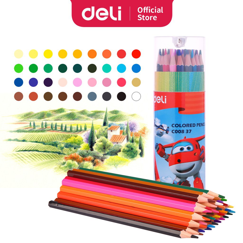 PENSIL WARNA 36 WARNA DELI C00837 TABUNG COLOR PENCIL BONUS RAUTAN BAGUS