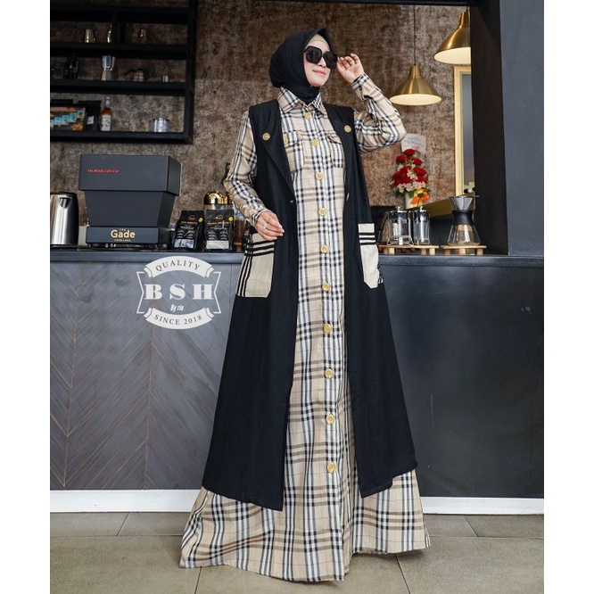 gamis brubery set blazer outer motif kotak real picture