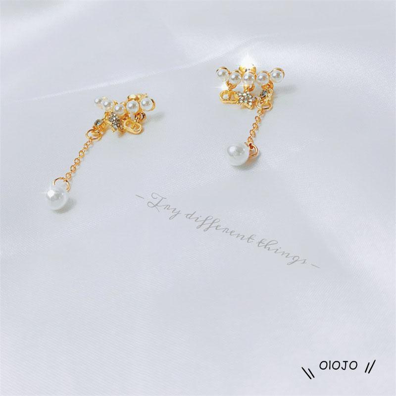 Anting Tusuk Gantung Desain Bintang + Mutiara + Rumbai Untuk Wanita - ol2