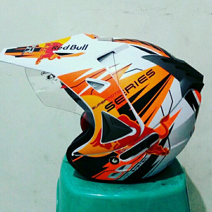 helm cross JPR Supermoto Redbull Orange white doff