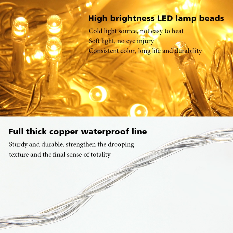 3.5M / 5M Christmas LED Iciclelights Outdoor Decoration Droop 0.4-0.7m Curtain Icicle String Lights/8 Modes AC 220V Garden Street Outdoor Decorative /Clear Wire Warm White LED String Decor for Christmas/Thanksgiving/Halloween/Party Backdrops Decorations