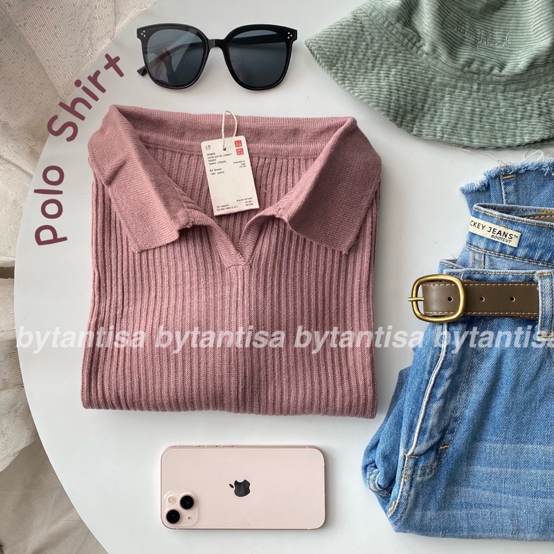 Collar crop//Polo Knit Crop //Atasan rajut Wanita Berkerah Polo