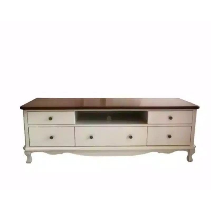 BUFET MEJA TV CABINET MINIMALIS DUCO PUTIH KOMBINASI MEWAH DRAWER KAYU MAHONI MODEL SIMPLE LEMARI TV