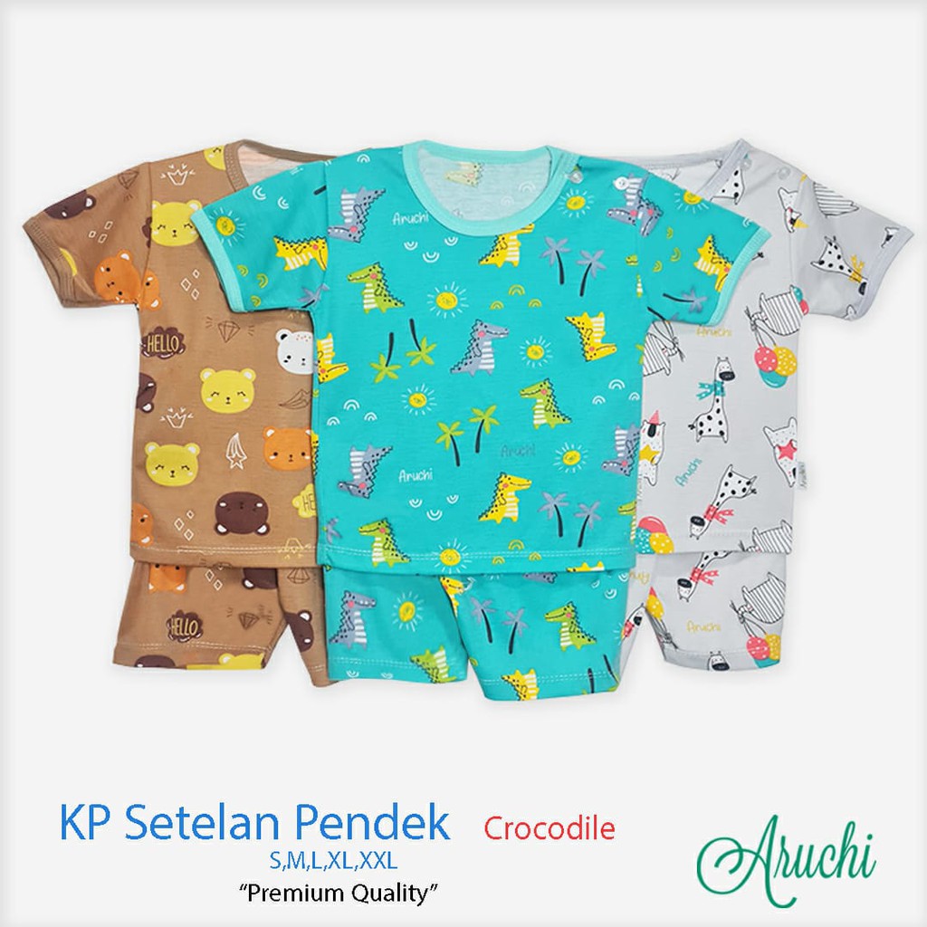 ♥BabyYank♥ Setelan pendek ARUCHI 3Elephant &amp; CROCODILE Piyama Baju Tidur Bayi SML XL XXL (3 bulan-2 THN)