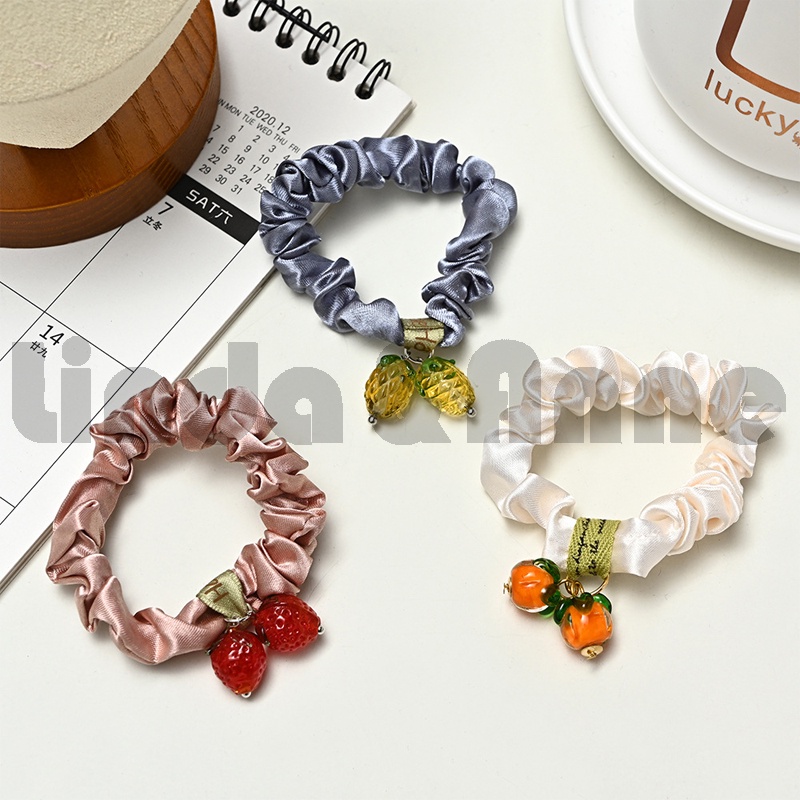 Srunchie Kerut Wanita Korean Style Lucu Dengan Aksen Buah - Ikat Rambut Wanita Aksen Buah / gelang wanita korea