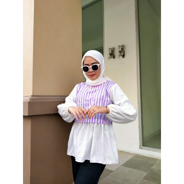 UNAGI BLOUSE atasan garis ungu