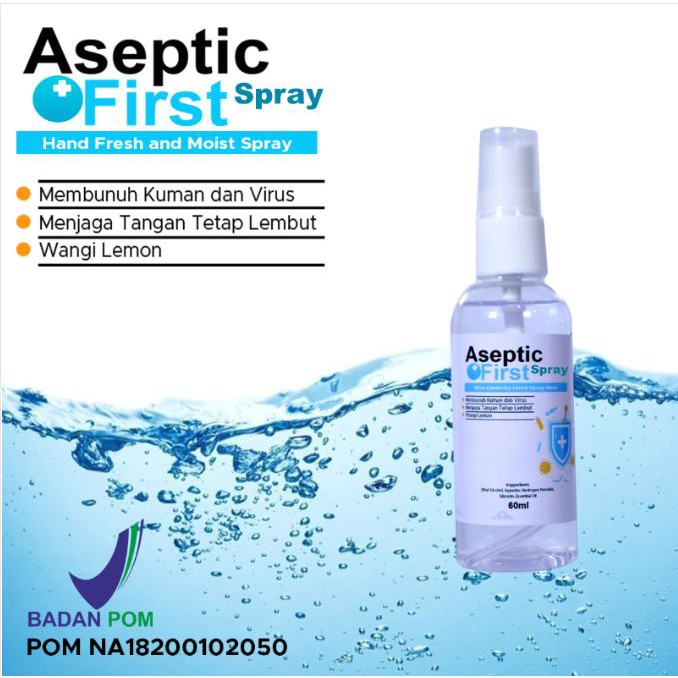 HAND SANITIZER 60ML ASEPTIC FIRST SPRAY HANDSANITIZER CAIR ANTI VIRUS