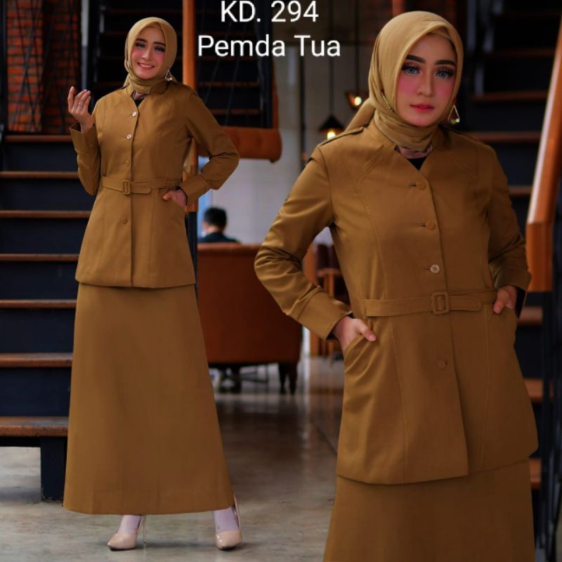 seragam Dinas Wanita Khaki Set Rok A Blazer Pemda Muda Stelan Rok A Seragam PNS Pemda Tua Baju Pemda