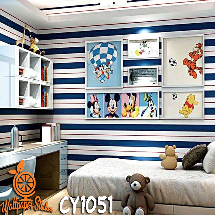 Wallpaper Dinding Wallpaper Stiker Wallpaper dinding Anak Walpaper Cy Salur,Salur Bunga, Rainbow Premium Quality 45CM x 8Mtr