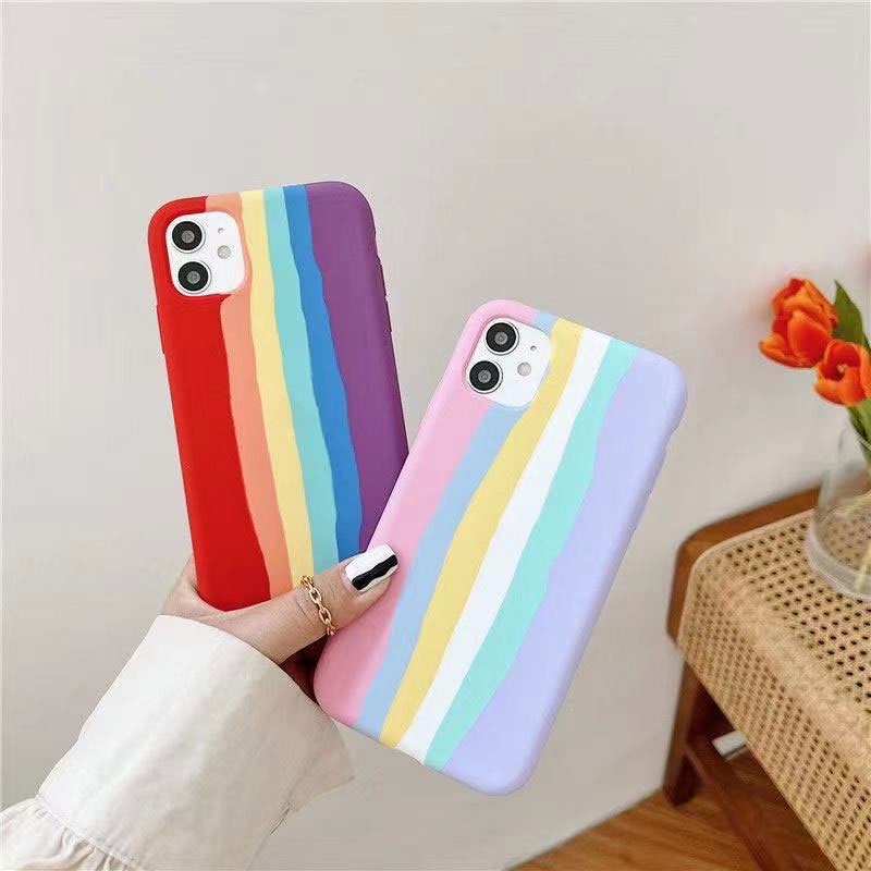 Case Pelindung Bahan Silikon Warna Pelangi Untuk Iphone 11 / XR / 7plus / 8plus