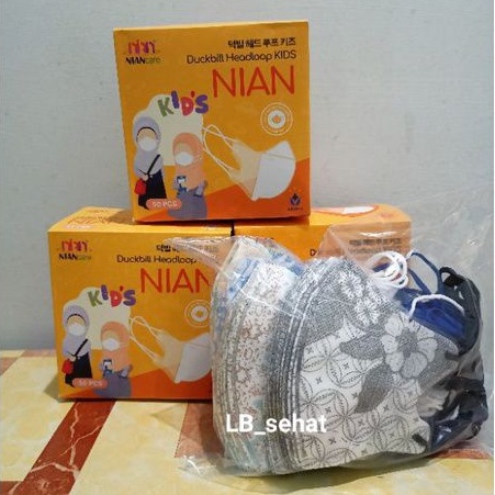 Masker Duckbill Anak Hijab Nian Mix 5 Motif Batik Isi 50 Pcs Medis 3 Ply