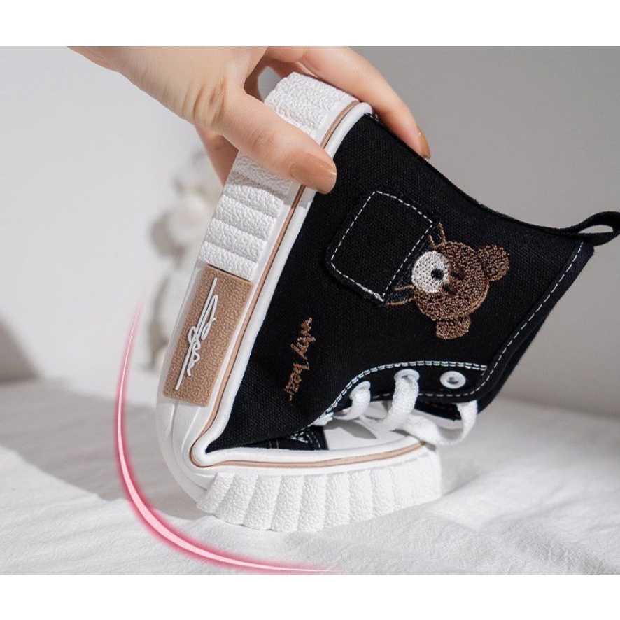 Sepatu Kanvas Import RWS 9222 Wanita Motif Bear / Sneakers High Bear sepatu papan serbaguna