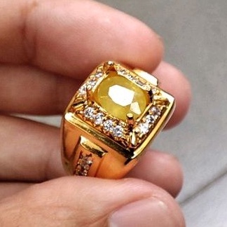 cincin pria batu yakut asli yellow safir natural