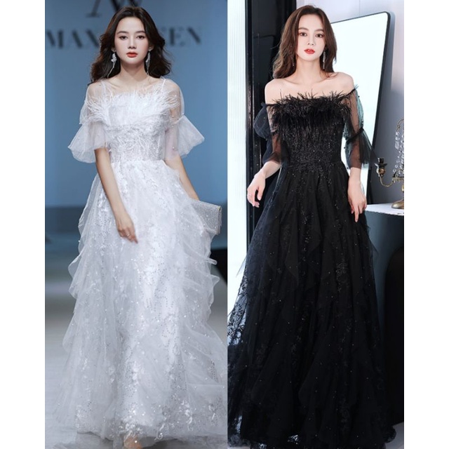 Realpic G636 XS-2XL Gaun mewah impor gaun bridal gaun resepsi gaun maxi gaun unik elegan gaun putih 