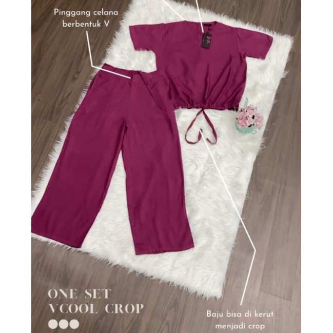 DELPUS Oneset Vcool Crop by Della Puspita Setelan Setcel One Set Pakaian Baju Tidur Wanita BAHAN RAYON PREMIUM ADEM-4