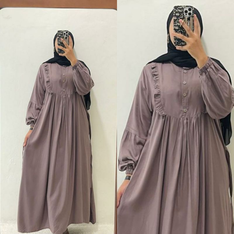 Keisya Midi Dress | Midi Dress Rayon Twill | Dress Polos | Gamis Polos | Gamis Rayon Twill | Gamis R