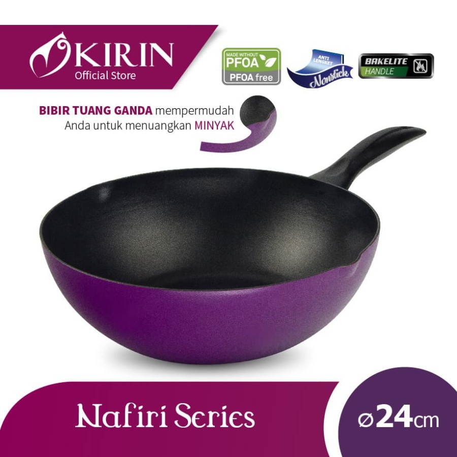 Kirin Nafiri Deep Wok 24 Cm Penggorengan Anti Lengket Classic - Ungu