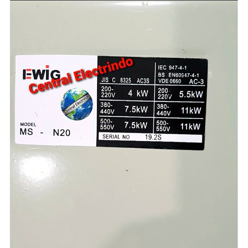 Magnetic Starter EWIG MSN 20 220V/380VAC.