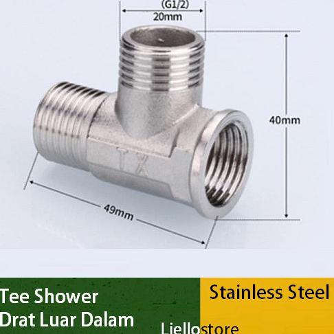 TE CLOSET/T CABANG STOP KRAN CLOSET/SOK DRAT LUAR 1/2 INCH - STAINLESS