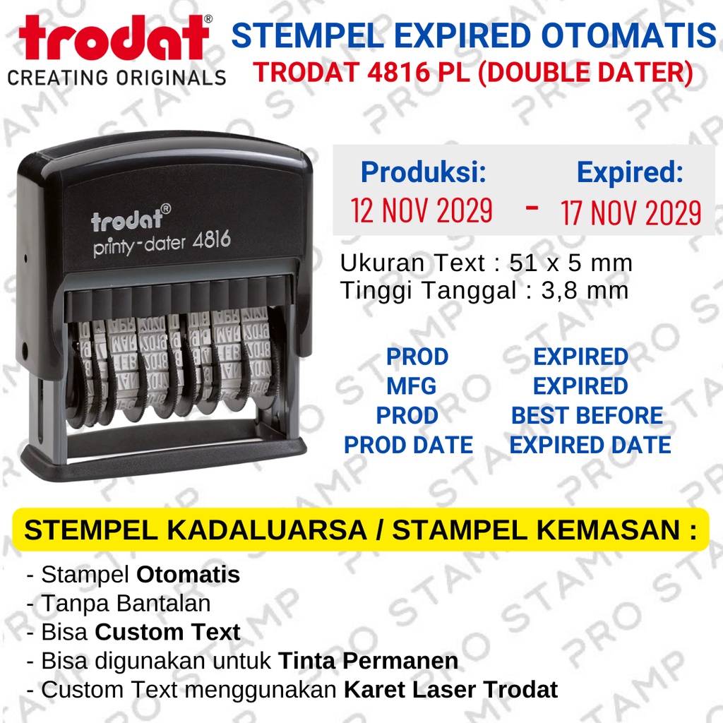 

Stempel Expired Kemasan Otomatis TRODAT 4816 P/L (Double Dater)
