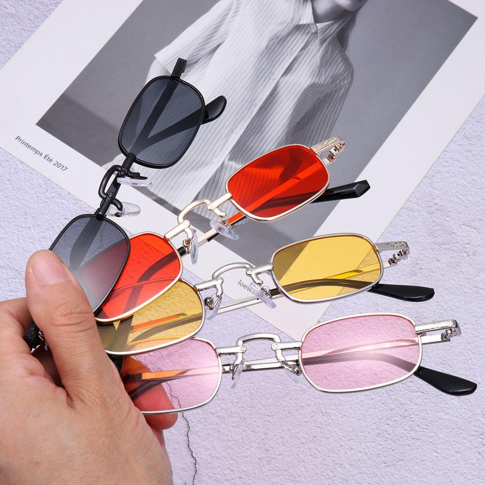 R-flower Vintage Rectangle Kacamata Hitam Vintage Candy Color Metal Frame Sunglasses