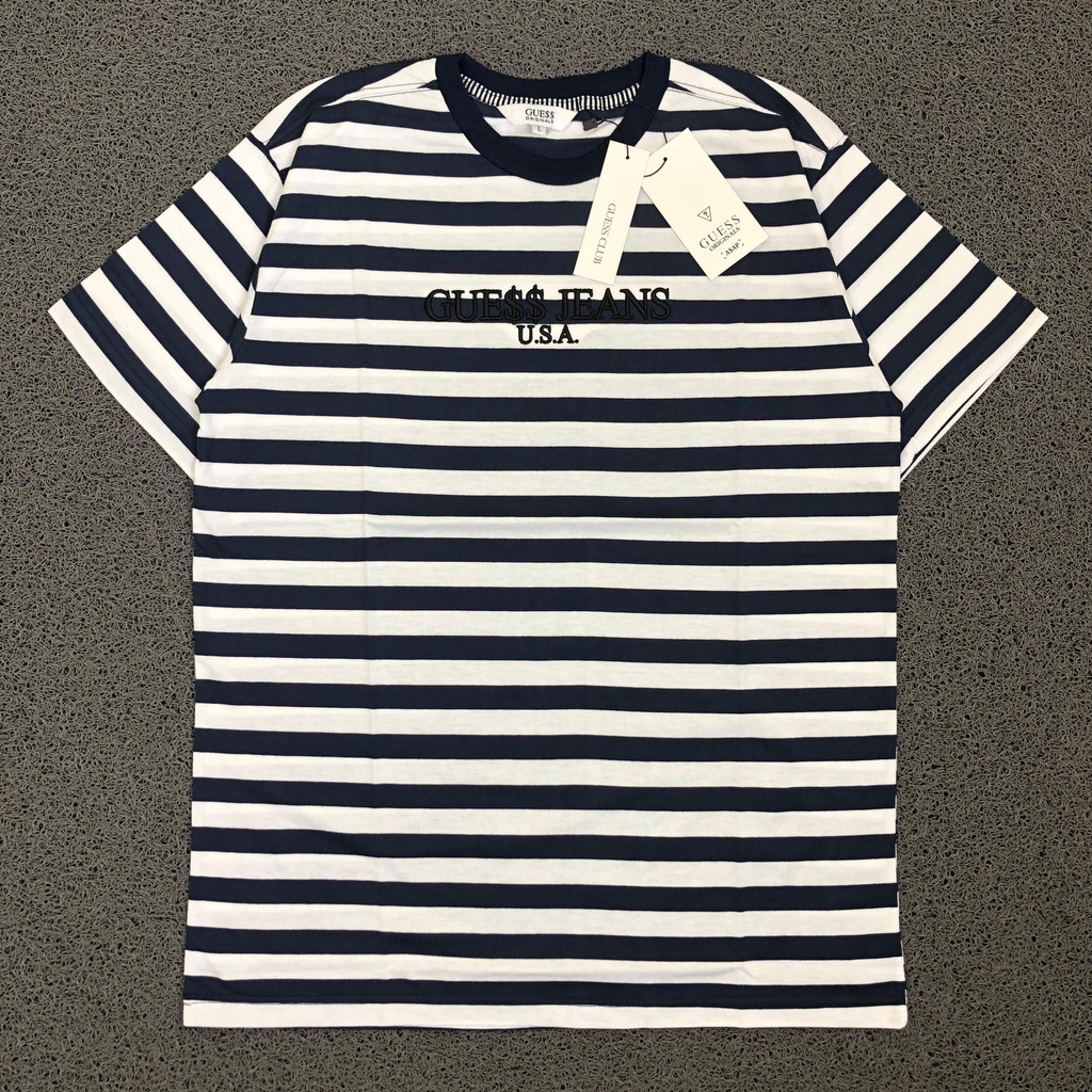 T SHIRT KAOS GUESS X ASAP ROCKY STRIPE BIRU NAVY PREMIUM AUTHENTIC BESTSELLER