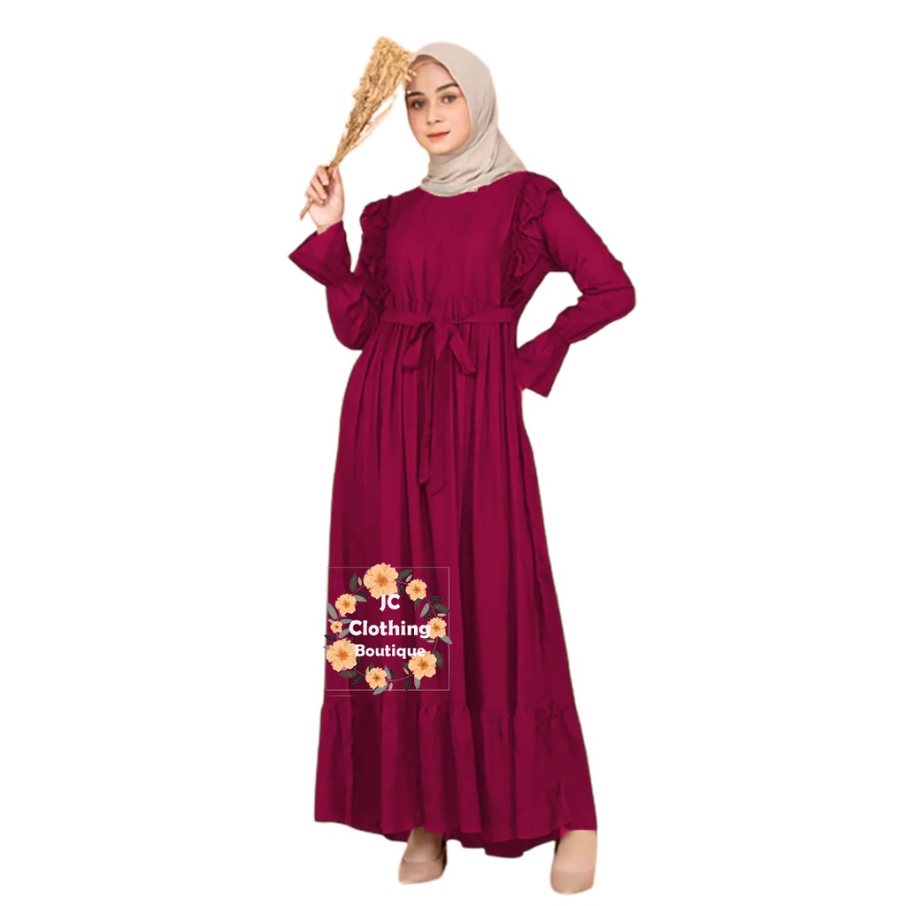 Gamis Remaja Terbaru Daily Ruffle Rayon Polos Premium Mewah Jumbo Busui Sleting Depan Crinkle Rempel Lengan JCCollections Gamis Kekinian 2022