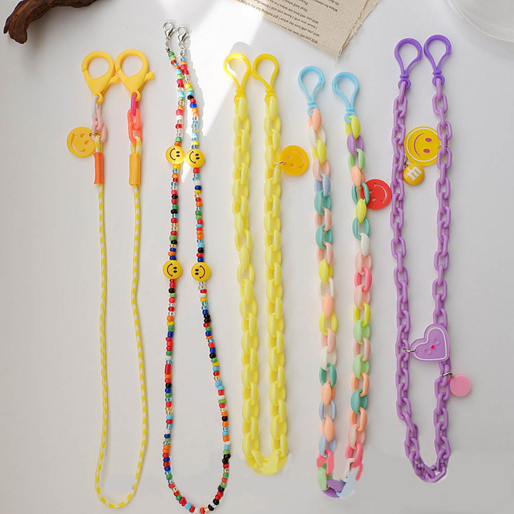 Kalung Rantai Lanyard Kacamata Bahan Akrilik Motif Smiley Face Anti Hilang Gaya Korea