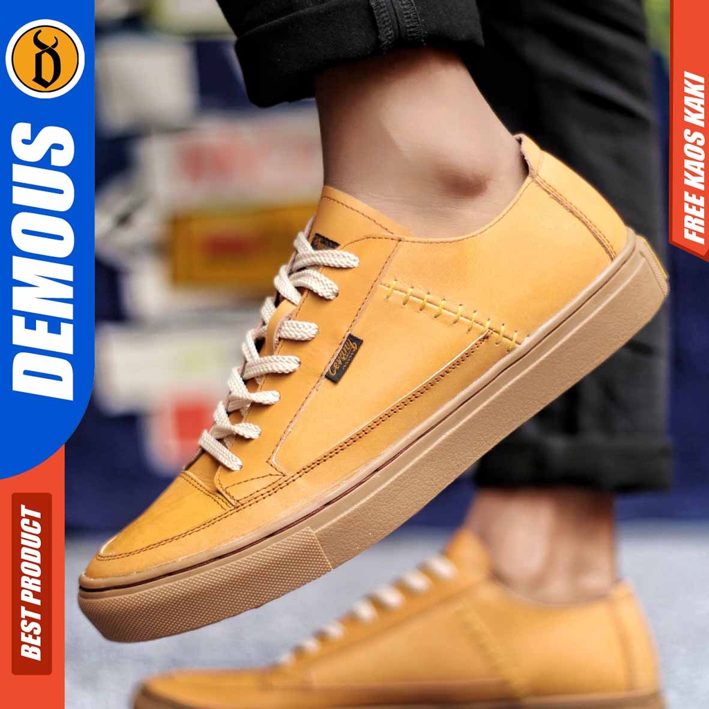 Sepatu Sneakers Casual Pria Kulit Asli Kerja Hitam Demous Dante Low