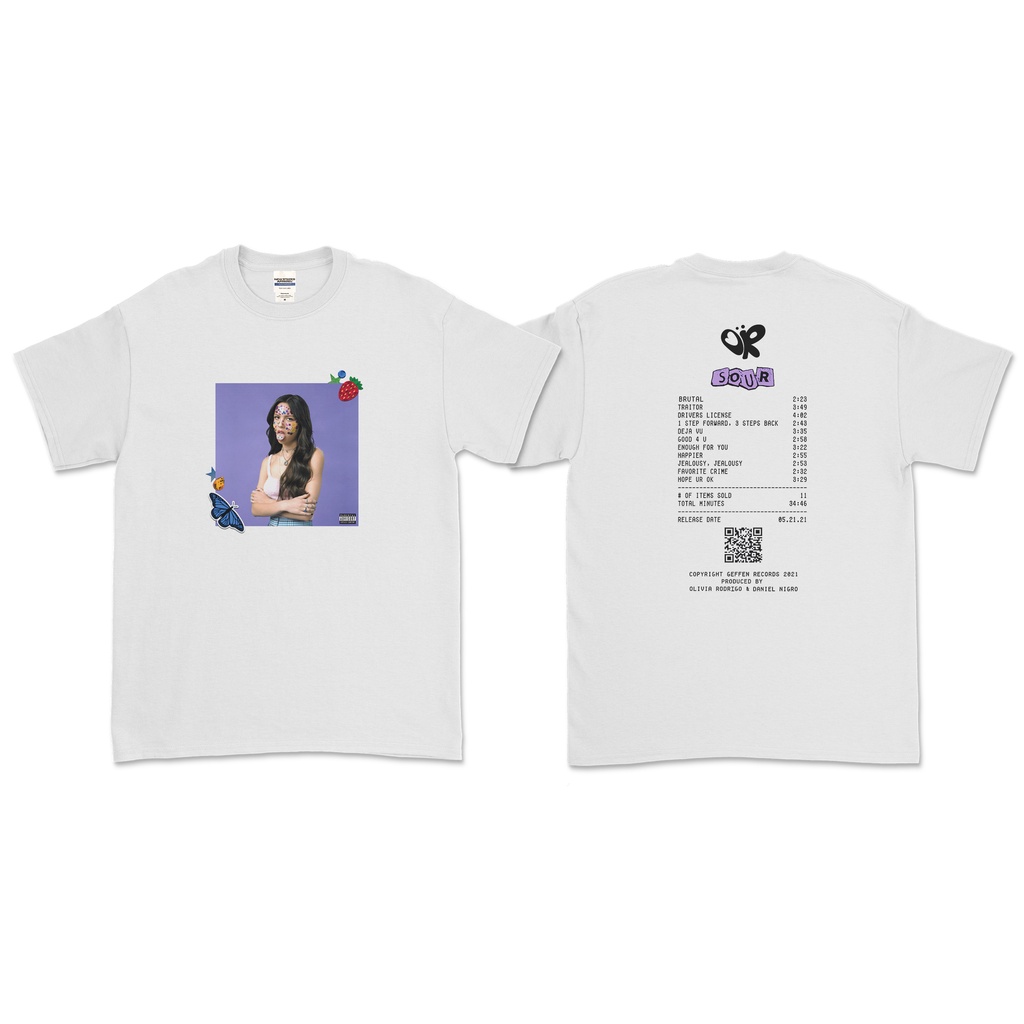 OLIVIA RODRIGO - SOUR SONGLIST ARTWORK (DEPAN BELAKANG) T-SHIRT