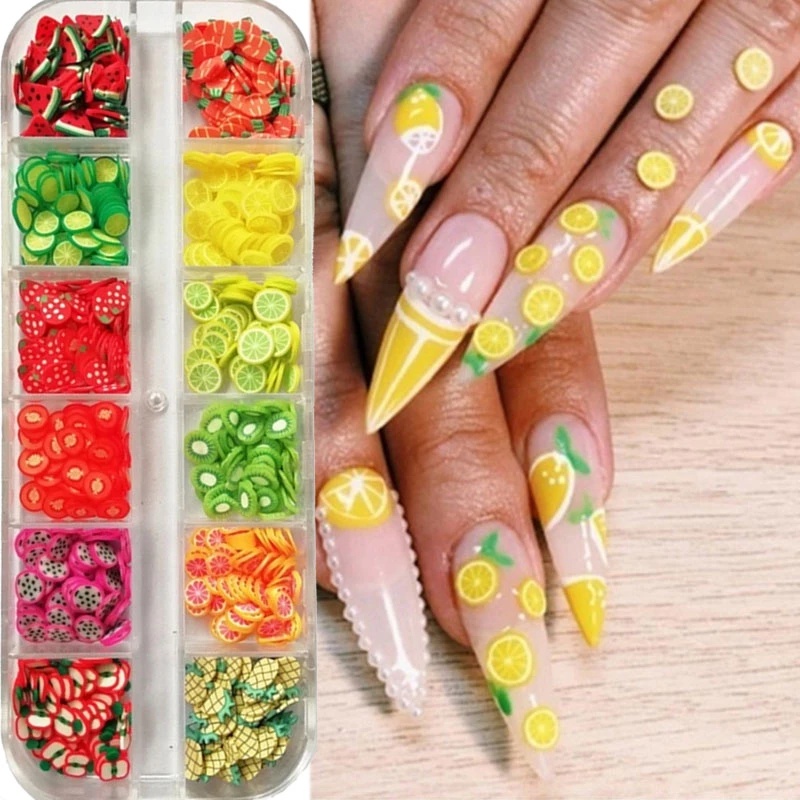 12 Grid Stiker Kuku 3D Bahan Plastik Desain Bunga Buah Untuk Dekorasi Manicure