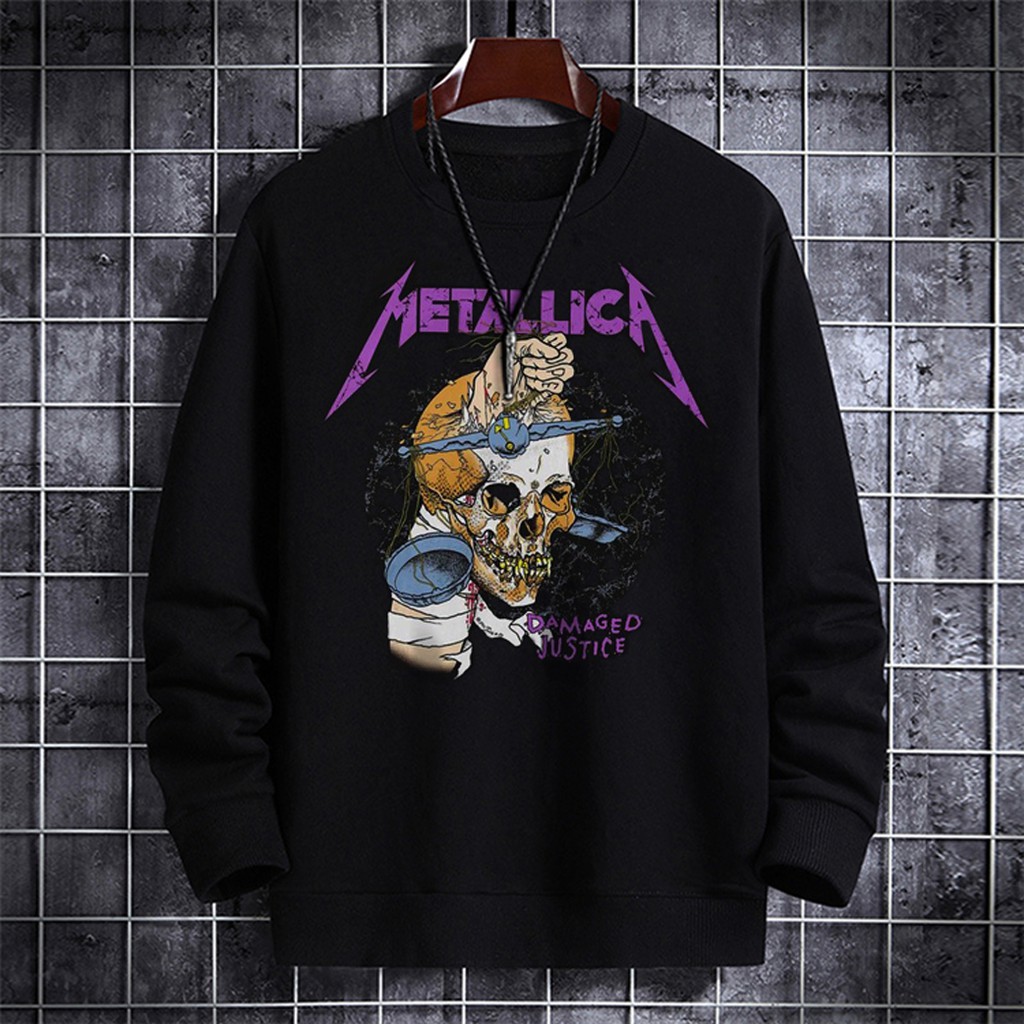 Sweater Crewneck pria METALLICA DAMAGED JUSTICE sweter cowok distro simple unisex